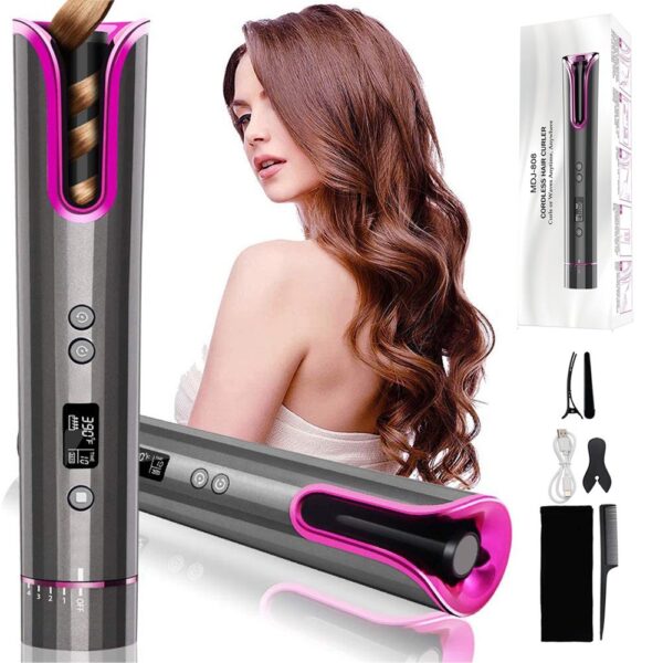 Modelador de Cabelo Automático USB Sem Fio com Escova de Cerâmica para Ondas em T