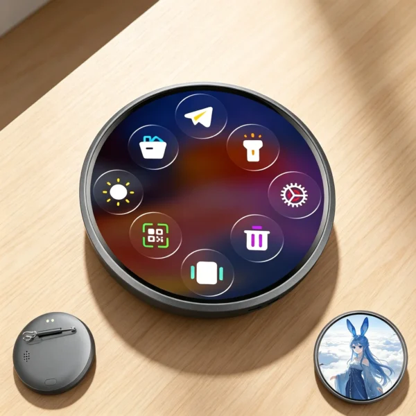 Crachá Digital Eletrônico Circular Inteligente de 2 polegadas, Reproduz Vídeos e Imagens, BT5.4 com Tela de Exibição para Decoração de Casa