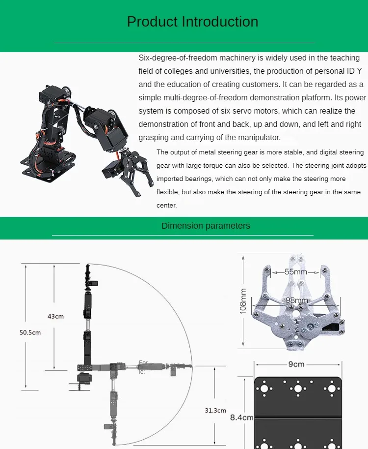 360 graus 6 dof robô liga de metal braço mecânico garra kit mg996r para arduino robótica kit educacional ps2 brinquedos programáveis - Imagem 4