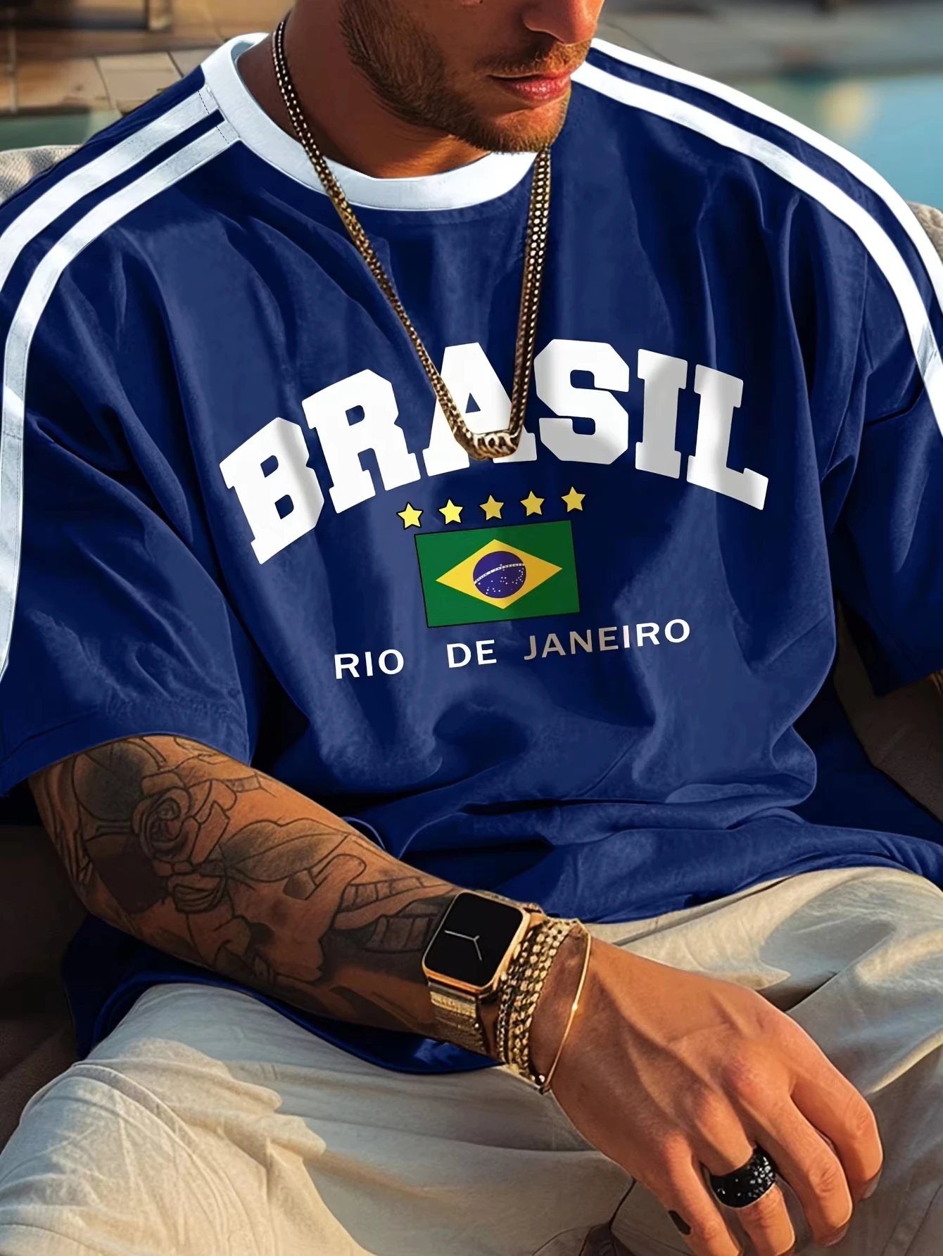 Camiseta Masculina 3D com Estampa da Bandeira Brasileira, Novo Estilo de Verão, Ideal para Treinamento ao Ar Livre, Camisa de Futebol, Versão Respirável e de Secagem Rápida - Imagem 2