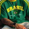 Camiseta Masculina 3D com Estampa da Bandeira Brasileira, Novo Estilo de Verão, Ideal para Treinamento ao Ar Livre, Camisa de Futebol, Versão Respirável e de Secagem Rápida