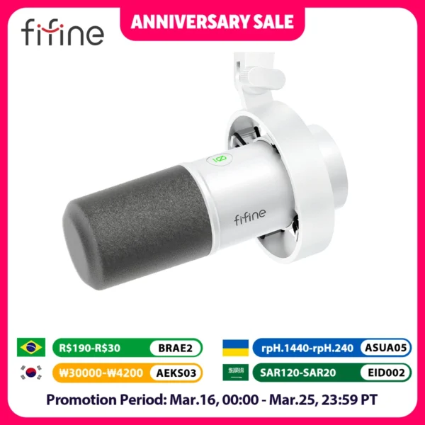 FIFINE-XLR Microfone dinâmico com monitoramento em tempo real, microfone de streaming USB, botão de ganho, toque-mudo para PC,Mixer-K688