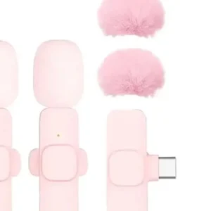 Mini microfone sem fio rosa; Lavalier portátil para gravação de lives ao vivo de telefone, PC e câmera.
