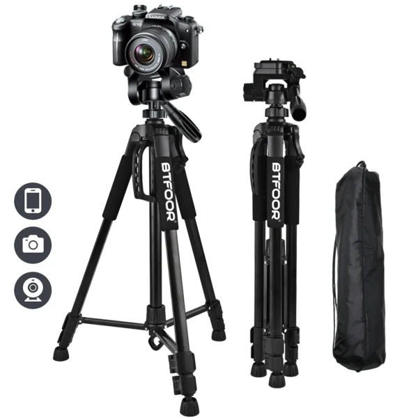 Tripé automático para telefone, alumínio alto, 55 polegadas, 140cm, suporte com placas rápidas, montagem pan head para canon, nikon, dslr, slr, câmera digital