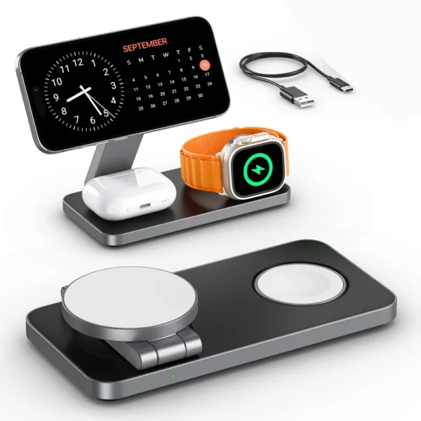 Estação de Carregamento 3 em 1 para Dispositivos Apple, Carregador Rápido Magnético Sem Fio Qi2 25W Dobrável MagSafe para iPhone Air/17/16/15