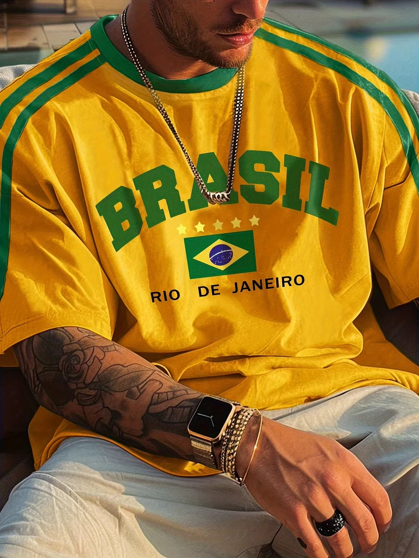 Camiseta Masculina 3D com Estampa da Bandeira Brasileira, Novo Estilo de Verão, Ideal para Treinamento ao Ar Livre, Camisa de Futebol, Versão Respirável e de Secagem Rápida - Imagem 3