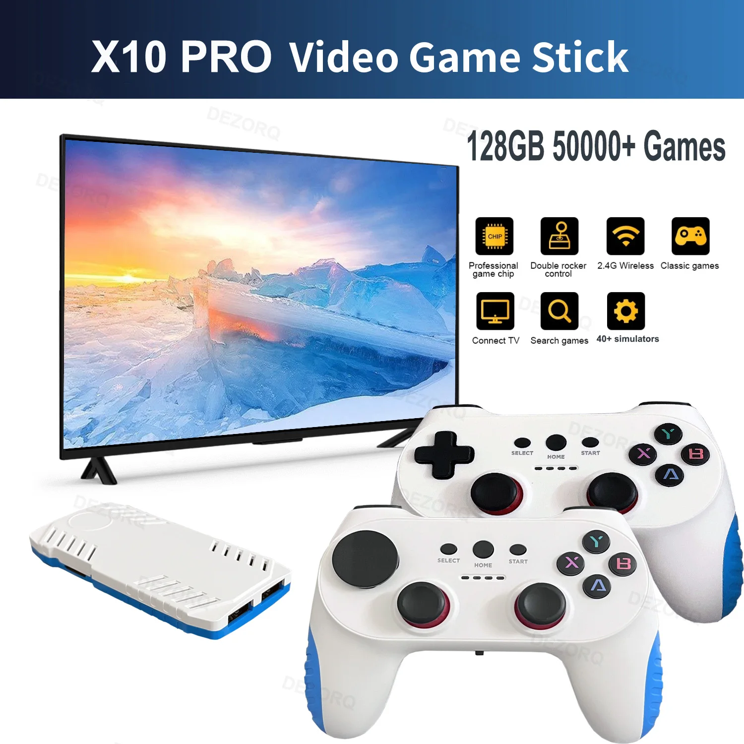 128G X10 PRO GameStick 4K HD TV Console de videogame Jogos 3D 40 + simuladores S905 x 3 Jogos retrô Controlador duplo 2.4G - Imagem 6