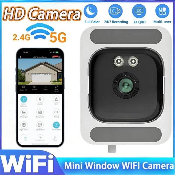 Câmera de Janela Substitui Câmeras Externas, Câmera WiFi 2.4/5GHz, Resolução de 3MP, Visão Noturna em Cores, Mini Câmera Através da Janela