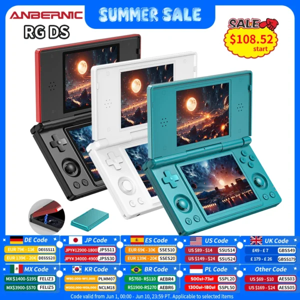 Anbernic RG DS Console de jogos portátil 4 "IPS Tela dupla Android 4000mAh Flip Video Games Player suporta RixelHK Wifi Streaming