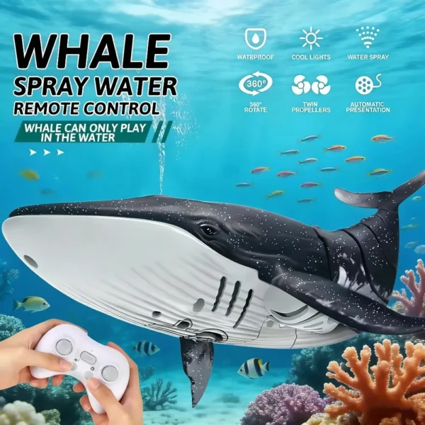 Brinquedo de Controle Remoto Tubarão RC Inteligente com Spray de Água, Barco Submarino Robô Elétrico para Crianças, Meninos e Bebês