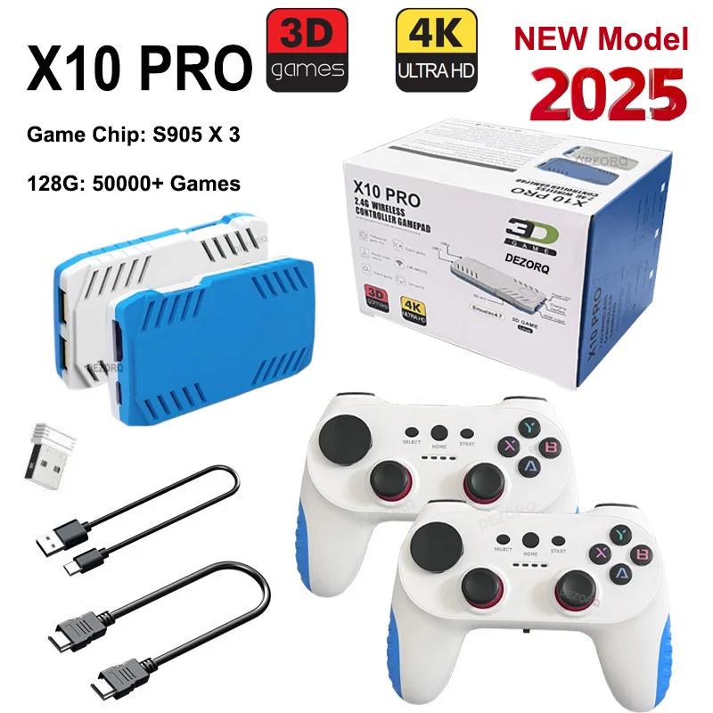 128G X10 PRO GameStick 4K HD TV Console de videogame Jogos 3D 40 + simuladores S905 x 3 Jogos retrô Controlador duplo 2.4G