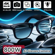 Óculos Inteligentes 4K Super HD AI para Homens com Câmera de 800W Pixels, Chamada Bluetooth, Transmissão WIFI de 4GB e Assistente de Voz