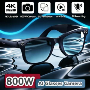 Óculos Inteligentes 4K Super HD AI para Homens com Câmera de 800W Pixels, Chamada Bluetooth, Transmissão WIFI de 4GB e Assistente de Voz