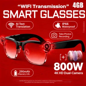 Óculos Inteligentes AI 2026 com Câmera HD 1080P, Ultra ChatGPT, Estojo de Carregamento 290mAh, Power Bank, 32GB, Tradução, Música e Vídeo