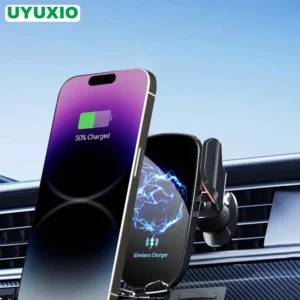 Uyuxio carregador de carro sem fio saída de ar suporte de telefone de carregamento rápido no carro para iphone 16 pro max 15 14 12 13 telefones samsung android