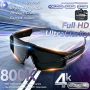 Óculos Inteligentes Esportivos HD 4K 800W com Câmera de 32GB para Homens, Antivibração, Gravação de Fotos e Vídeos, Chamada Bluetooth, Captura de Ação, Óculos para Ciclismo