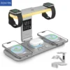Carregador Sem Fio Dobrável Domars 5 em 1 com Luz Noturna Táctil, Relógio, Temperatura e Umidade para iPhone, Watch, AirPods, Estação de Carregamento para Viagem