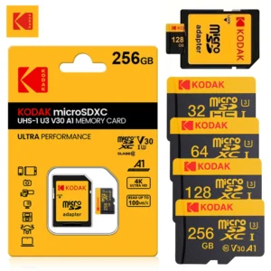 Cartão Micro SD KODAK 100% Original 16GB 32GB 64GB 128GB 256GB Cartão de Memória Microsd Classe 10 SDXC U3 4K para Drone e Telefone