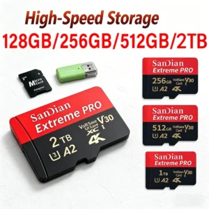 Cartões de Memória SD à Prova d'Água Classe 10 U3 V30 com Adaptador USB 128GB 512GB Cartão Micro TF/SD de Alta Velocidade para Telefone, Laptop e Câmera