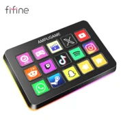 Controlador de fluxo FIFINE D6 com 15 teclas macro, ícones personalizados e controle de aplicativo para OBS/Twitch/YouTube, jogos/transmissão ao vivo/trabalho