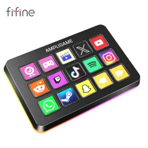 Controlador de fluxo FIFINE D6 com 15 teclas macro, ícones personalizados e controle de aplicativo para OBS/Twitch/YouTube, jogos/transmissão ao vivo/trabalho