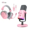 Kit de fone de ouvido e microfone para streaming de jogos FIFINE com botão de ganho/RGB/monitor, para PC/MAC/PS4/PS5/Mixer/YouTube/Steam-AM8TP/H9P