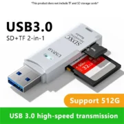 Leitor de Cartão USB 3.0 de Alta Velocidade 2 em 1, Adaptador de Cartão de Memória TF, Design Portátil de Pen Drive para PC, Laptop e Acessórios de Escritório