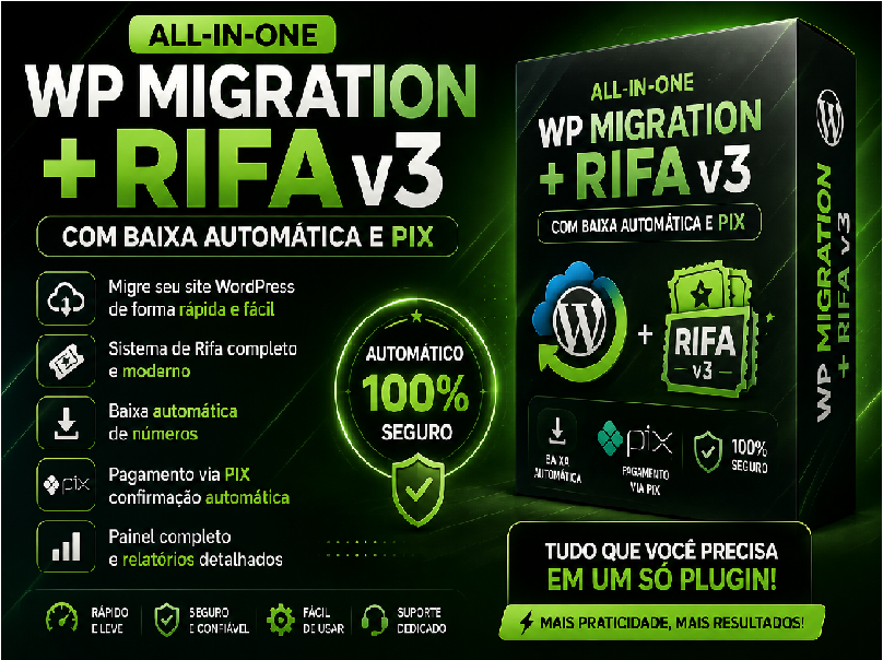 All-in-one Wp Migration + Rifa v3 com Baixa automática e Pix